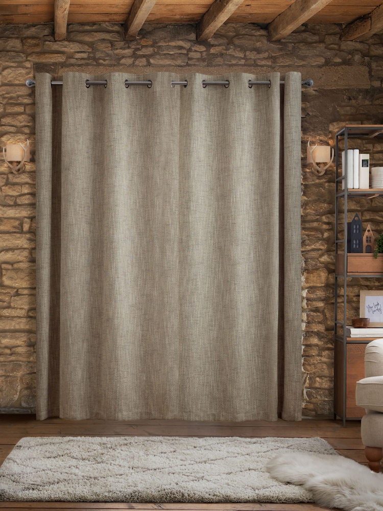 Grey Next Chunky Weave Blackout/Thermal Eyelet Curtains - Image 1 of 6