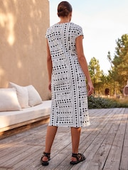 Ecru White Spot 100% Cotton Short Sleeve Tie Side Summer Dress - Image 4 of 8