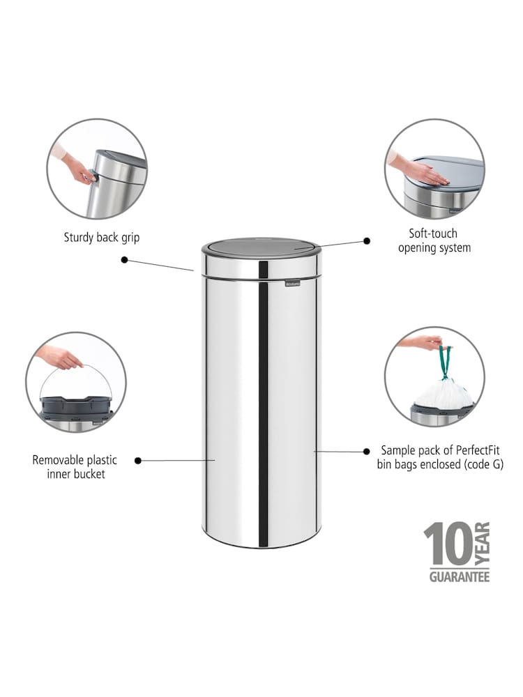Brabantia Brilliant Steel New 30L Touch Bin - Image 6 of 6
