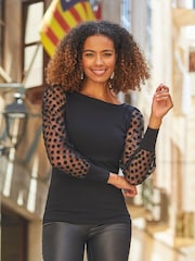 Sosandar Black Mesh Sleeve Detail Top - Image 1 of 5