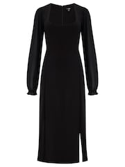 Pour Moi Black Jessica Chiffon Sleeve Bodycon Stretch Ponte Midi Dress - Image 3 of 4