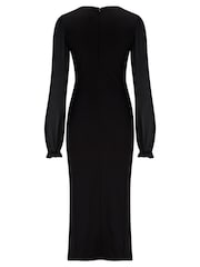 Pour Moi Black Jessica Chiffon Sleeve Bodycon Stretch Ponte Midi Dress - Image 4 of 4