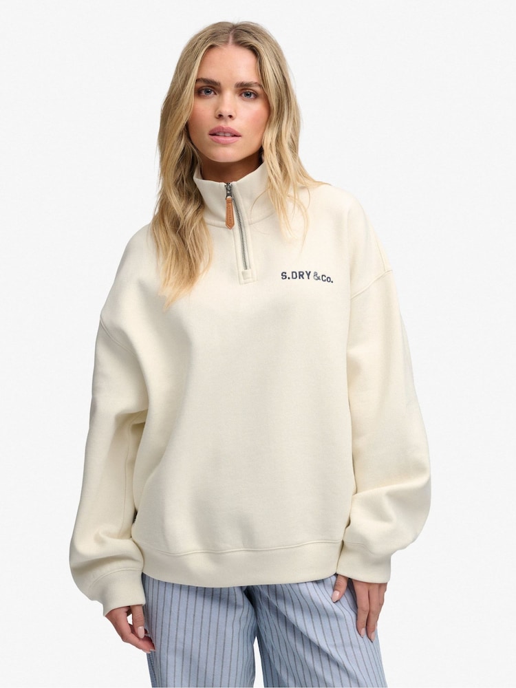 Superdry Cream Heritage Nautical Half Zip Sweatshirt - Image 1 of 7 Superdry Cream Heritage Nautical Half Zip Sweatshirt - Image 1 of 7