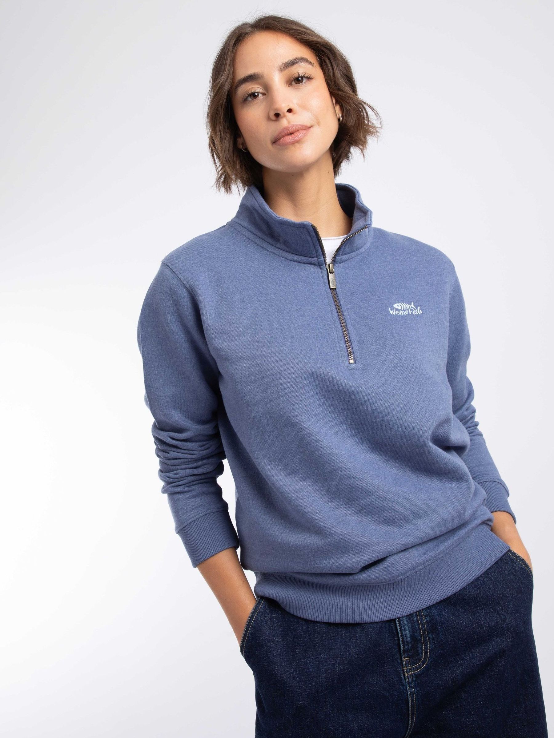 Weird Fish Women's Blue Avery Branded Quarter Zip Sweatshirt - Image 1