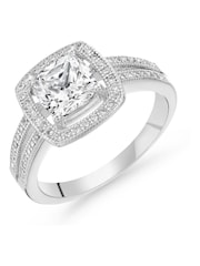 Beaverbrooks Silver Cubic Zirconia Halo Cluster Ring - Image 1 of 5
