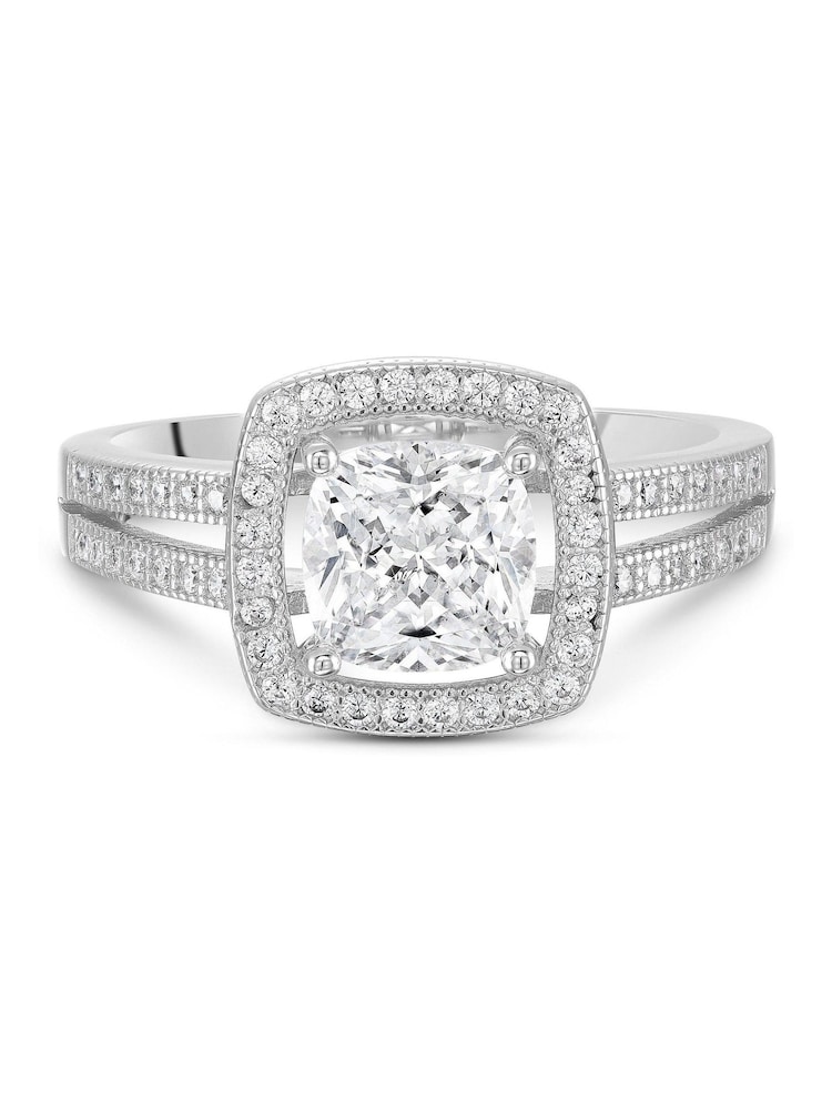 Beaverbrooks Silver Cubic Zirconia Halo Cluster Ring - Image 2 of 5