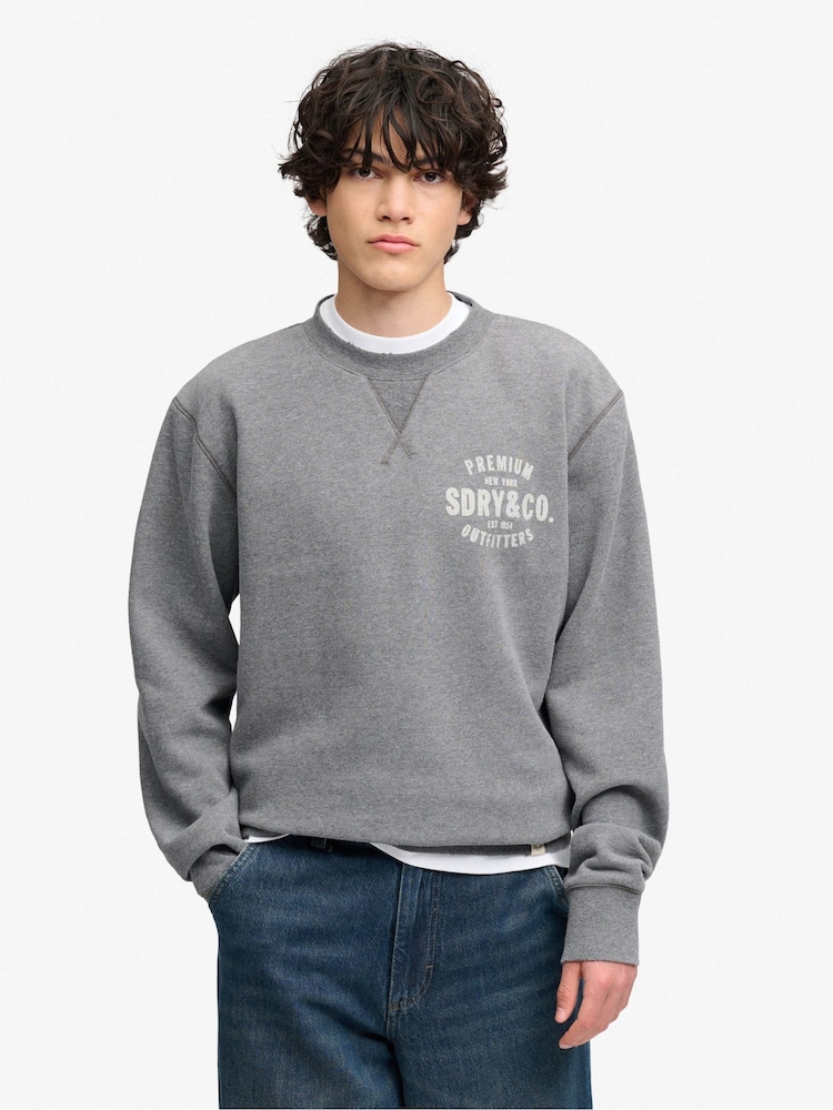 Superdry Grey Block Text Crew Neck Sweatshirt - Image 1 of 7 Superdry Grey Block Text Crew Neck Sweatshirt - Image 1 of 7