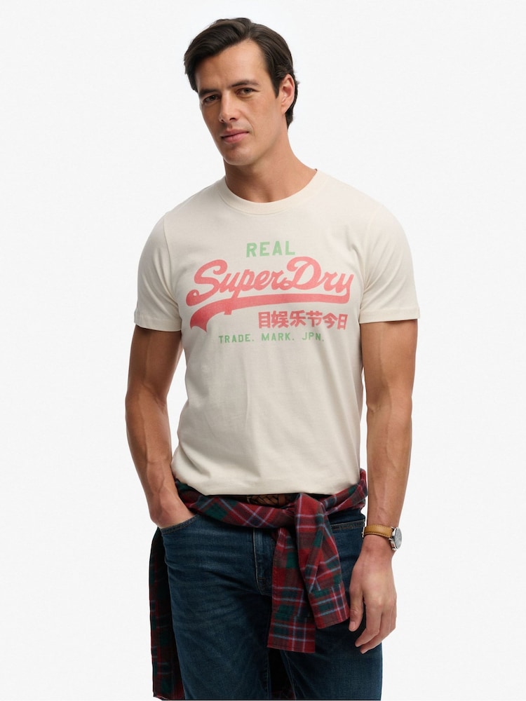 Superdry White Vintage Logo Classic T-Shirt - Image 1 of 5 Superdry White Vintage Logo Classic T-Shirt - Image 1 of 5