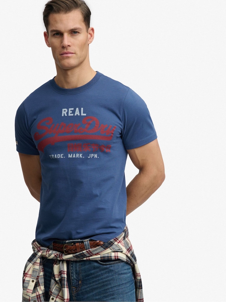 Superdry Blue Vintage Logo Classic T-Shirt - Image 5 of 5 Superdry Blue Vintage Logo Classic T-Shirt - Image 5 of 5