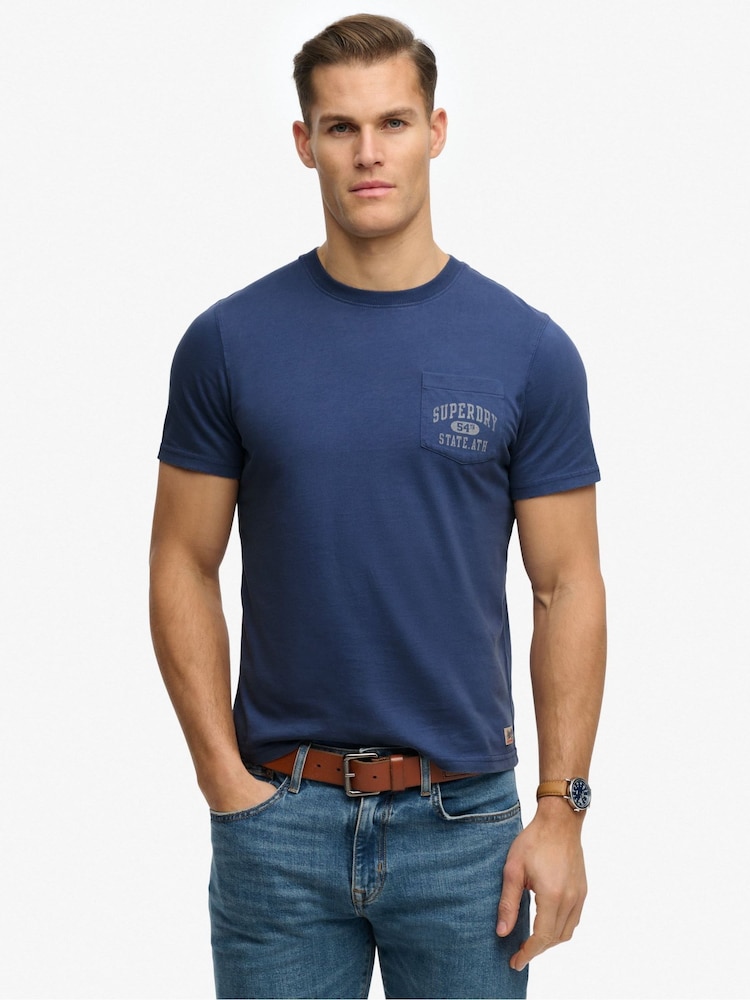 Superdry Blue Vintage Prep Relaxed Pocket T-Shirt - Image 1 of 7