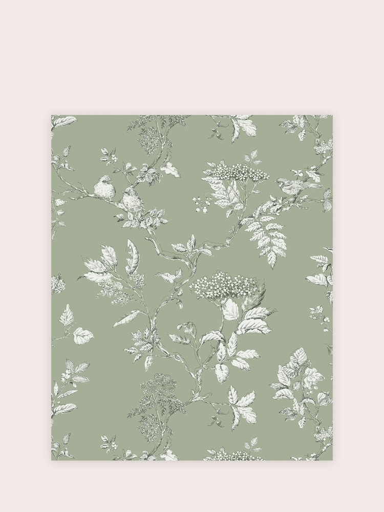 Laura Ashley Sage Green Elderwood A4 Wallpaper Sample - Image 2 of 2
