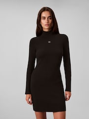 Calvin Klein Black Slim Ribbed Cotton Mini Dress - Image 1 of 5