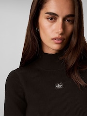 Calvin Klein Black Slim Ribbed Cotton Mini Dress - Image 3 of 5