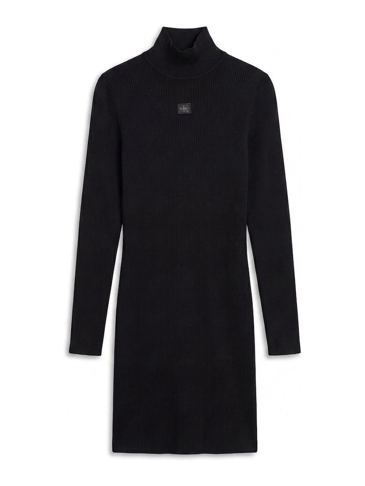 Calvin Klein Black Slim Ribbed Cotton Mini Dress - Image 5 of 5 Calvin Klein Black Slim Ribbed Cotton Mini Dress - Image 5 of 5