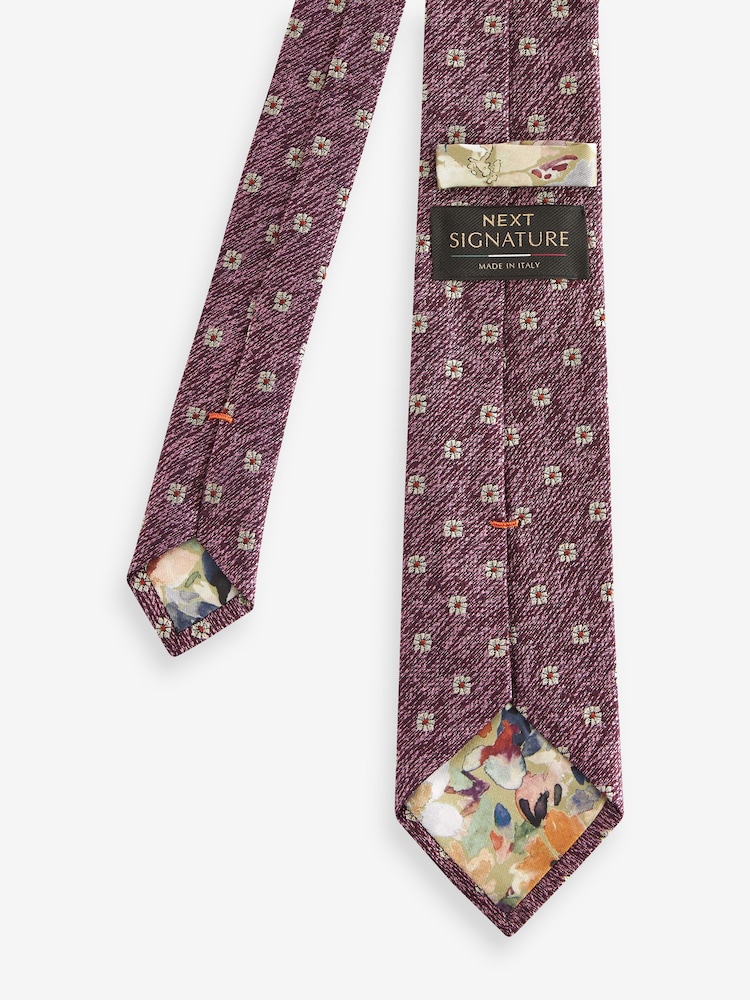Burgundy Red Geometric Floral Signature Made In Italy Geometric Tie - Image 3 of 3