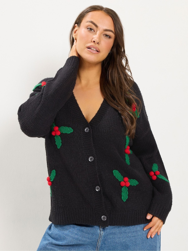 Yours Curve Black Holly Knitted Cardigan - Image 1 of 6 Yours Curve Black Holly Knitted Cardigan - Image 1 of 6