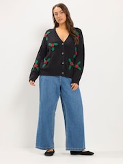 Yours Curve Black Holly Knitted Cardigan - Image 2 of 6