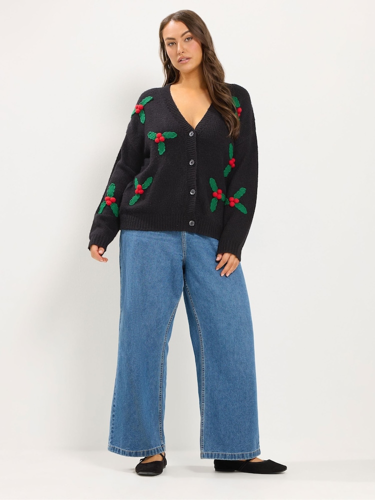 Yours Curve Black Holly Knitted Cardigan - Image 2 of 6 Yours Curve Black Holly Knitted Cardigan - Image 2 of 6