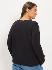 Yours Curve Black Holly Knitted Cardigan - Image 3 of 6