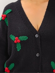 Yours Curve Black Holly Knitted Cardigan - Image 4 of 6