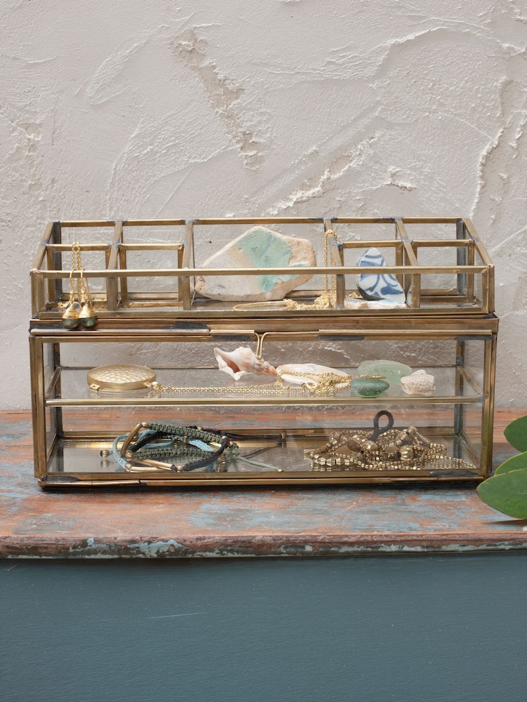 Nkuku Antique Brass Bequai Open Jewellery Box - Image 1 of 3
