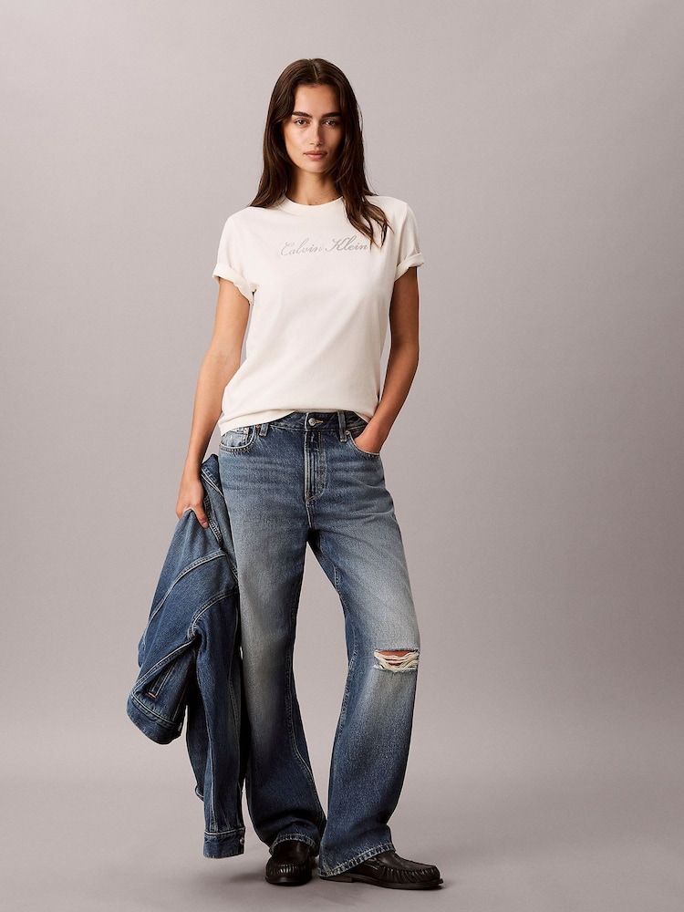 Calvin Klein White Classic Script Logo T-Shirt - Image 1 of 1 Calvin Klein White Classic Script Logo T-Shirt - Image 1 of 1