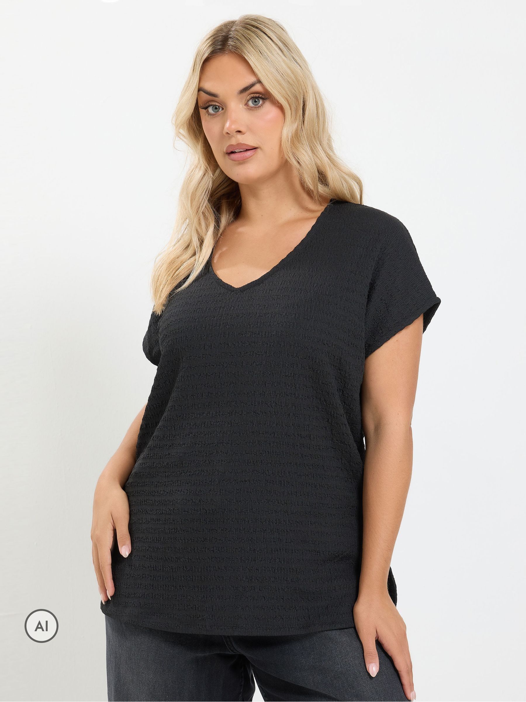 Yours Women's Textured T-Shirt in Black | Size: 34-36 - Image 3
