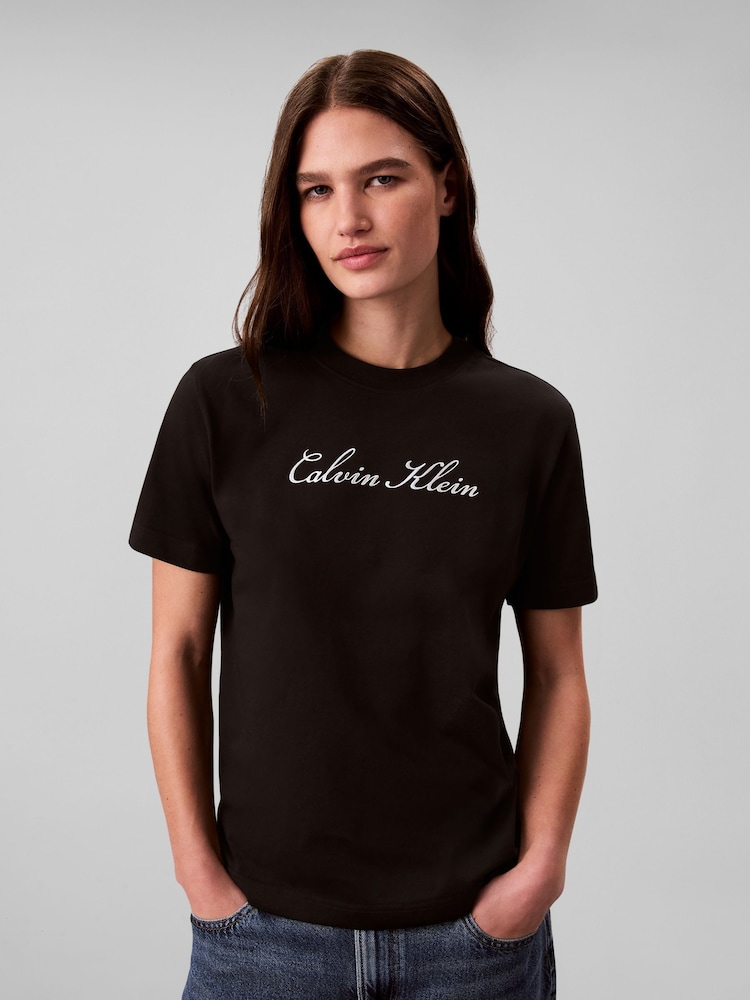 Calvin Klein Black Classic Script Logo T-Shirt - Image 1 of 4 Calvin Klein Black Classic Script Logo T-Shirt - Image 1 of 4