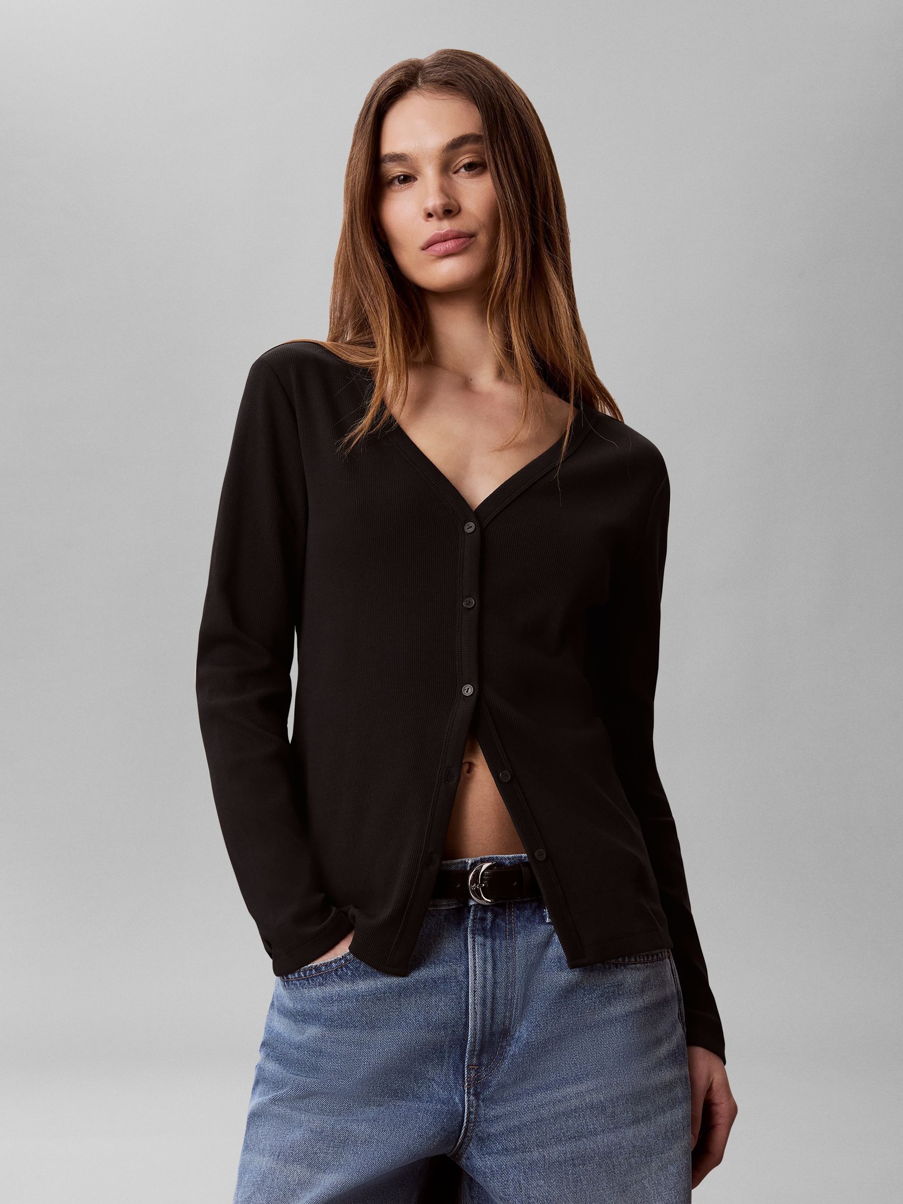 Calvin Klein Jeans Jeans Slim Ribbed Cotton Cardigan, Black, Size Xs, Women - Image 5