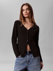 Calvin Klein Black Slim Ribbed Cotton Cardigan - Image 1 of 7