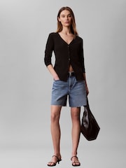 Calvin Klein Black Slim Ribbed Cotton Cardigan - Image 2 of 7