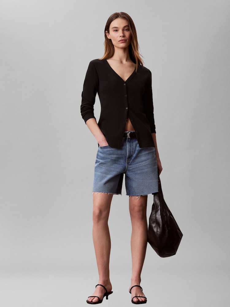 Calvin Klein Black Slim Ribbed Cotton Cardigan - Image 2 of 7