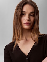 Calvin Klein Black Slim Ribbed Cotton Cardigan - Image 4 of 7