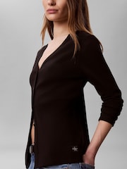 Calvin Klein Black Slim Ribbed Cotton Cardigan - Image 5 of 7