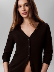 Calvin Klein Black Slim Ribbed Cotton Cardigan - Image 6 of 7
