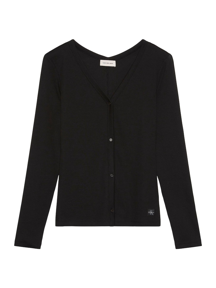 Calvin Klein Black Slim Ribbed Cotton Cardigan - Image 7 of 7