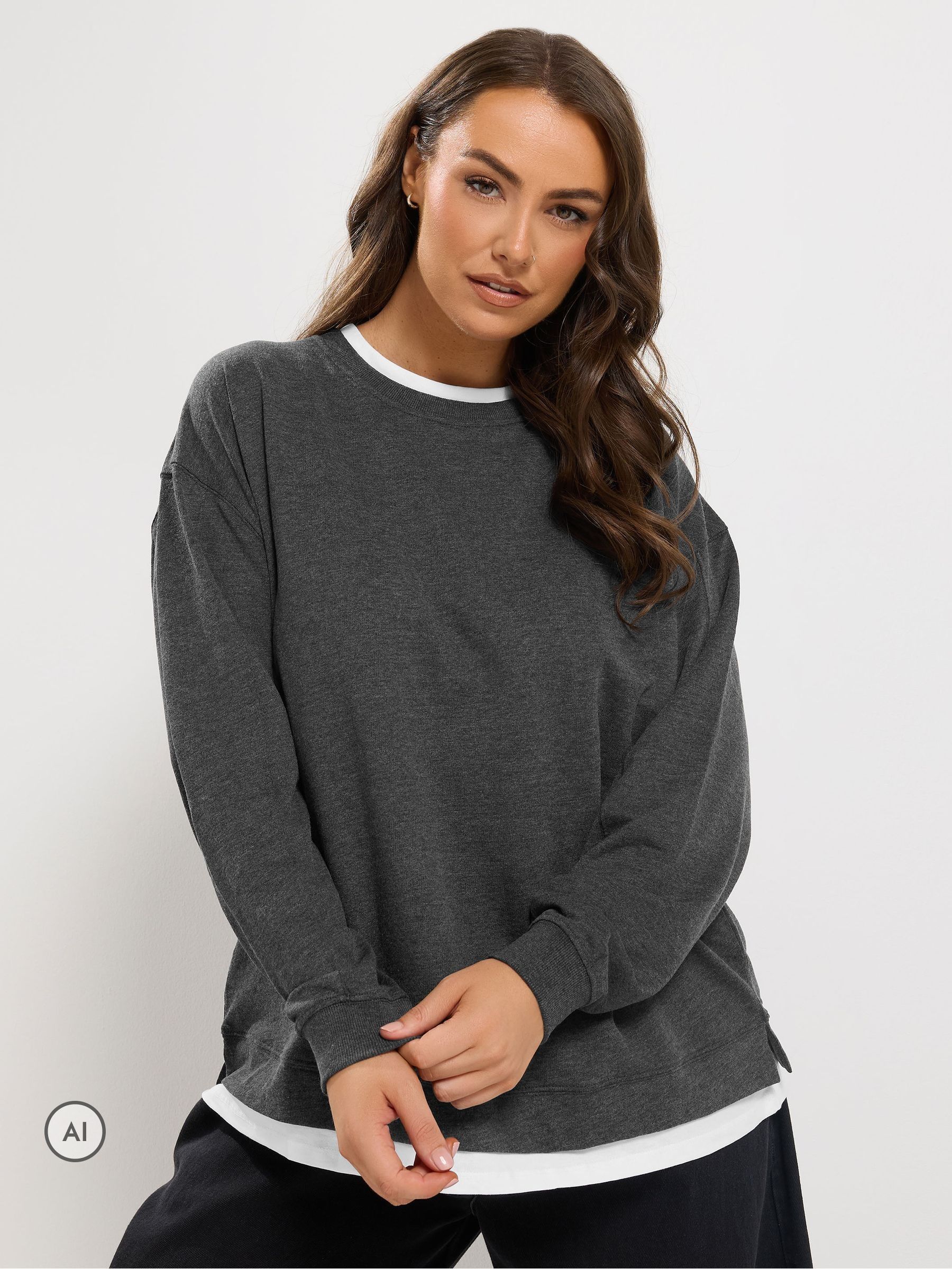 Yours Women's Crew Neck 2-In-1 Jumper in Grey | Size: 30-32 - Image 6