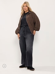 Yours Curve Brown Gingham Funnel Neck Bomber Jacket - Image 1 of 6