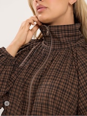 Yours Curve Brown Gingham Funnel Neck Bomber Jacket - Image 4 of 6