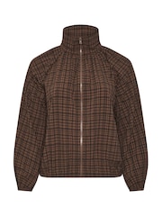 Yours Curve Brown Gingham Funnel Neck Bomber Jacket - Image 5 of 6