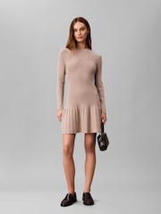 Calvin Klein White Ribbed Cotton Flared Mini Dress - Image 3 of 6