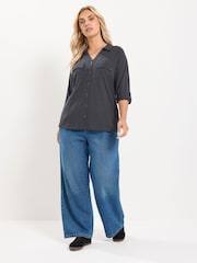 Yours Curve Grey Jersey Full Placket Shirt - Image 2 of 6