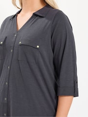 Yours Curve Grey Jersey Full Placket Shirt - Image 4 of 6