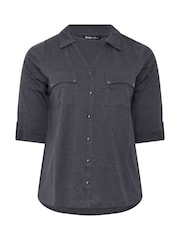 Yours Curve Grey Jersey Full Placket Shirt - Image 5 of 6