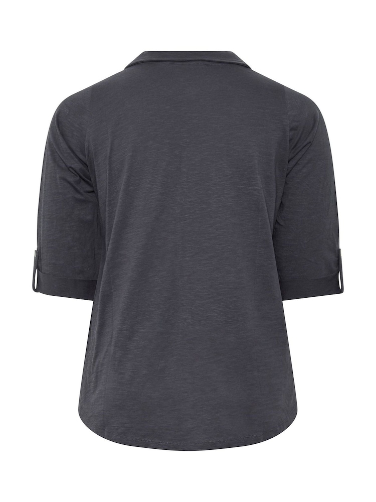 Yours Curve Grey Jersey Full Placket Shirt - Image 6 of 6