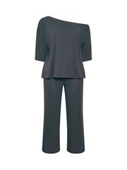 Yours Curve Grey Co-ord Slash Neck T-Shirt And Trousers Set - Image 5 of 6