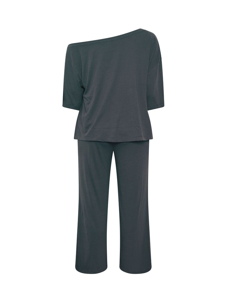 Yours Curve Grey Co-ord Slash Neck T-Shirt And Trousers Set - Image 6 of 6