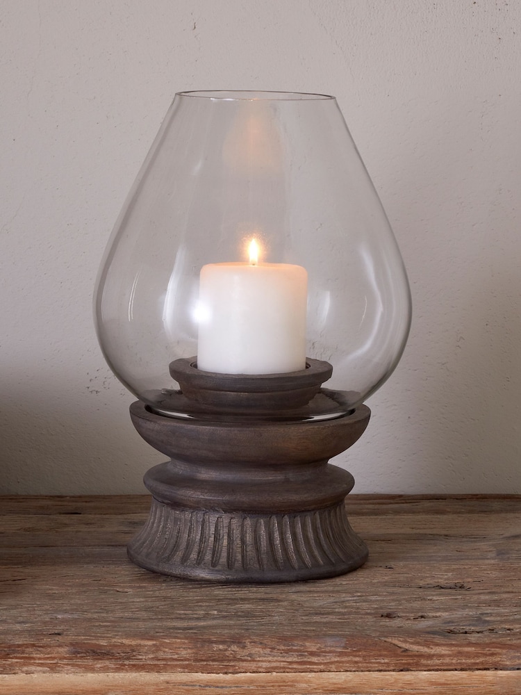 Nkuku Dark Ash Kawani Mango Wood Lantern Candle Holder - Image 1 of 3 Nkuku Dark Ash Kawani Mango Wood Lantern Candle Holder - Image 1 of 3