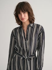 GANT Black Relaxed Fit Striped A-Line Shirt Dress - Image 4 of 8