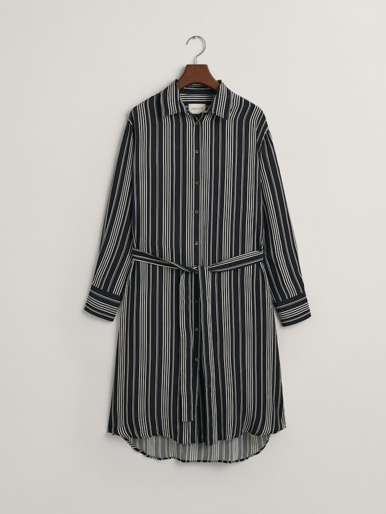 GANT Black Relaxed Fit Striped A-Line Shirt Dress - Image 8 of 8
